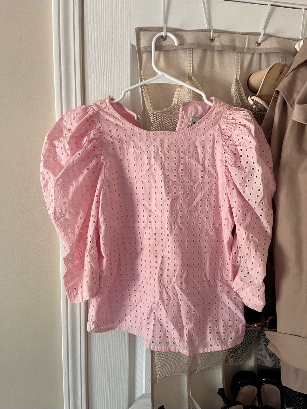 Pink Eyelet Puff-Sleeve Top